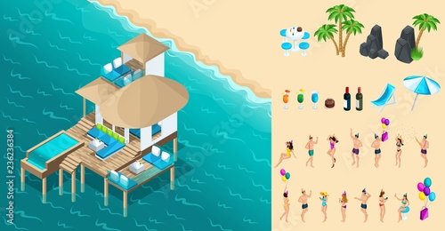 Isometry chic bungalow in the Maldives, a luxury vacation for the rich people, a set of people to create their dreams