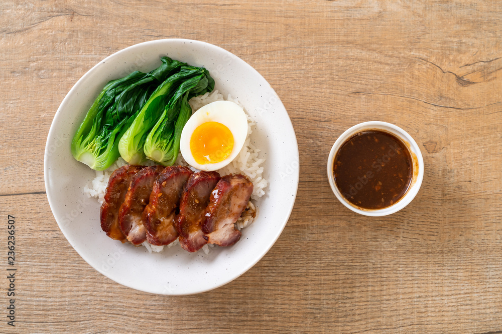 roast barbecue red pork on topped rice roast barbecue red pork on topped rice