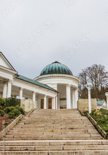 Rudolf pramen colonnade in winter. Spa town Marianske Lazne (Marienbad) Czech Republic.Winter time. photo