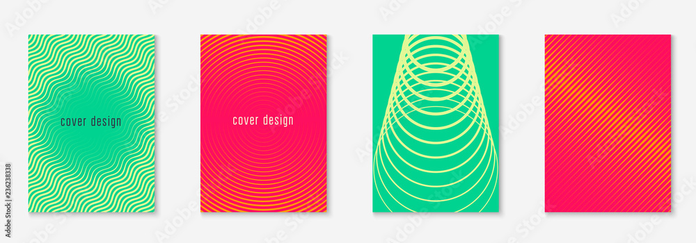 Gradient cover template. Green and yellow. Hipster mobile screen, notebook, annual report, journal mockup. Gradient cover template with line geometric elements and shapes.