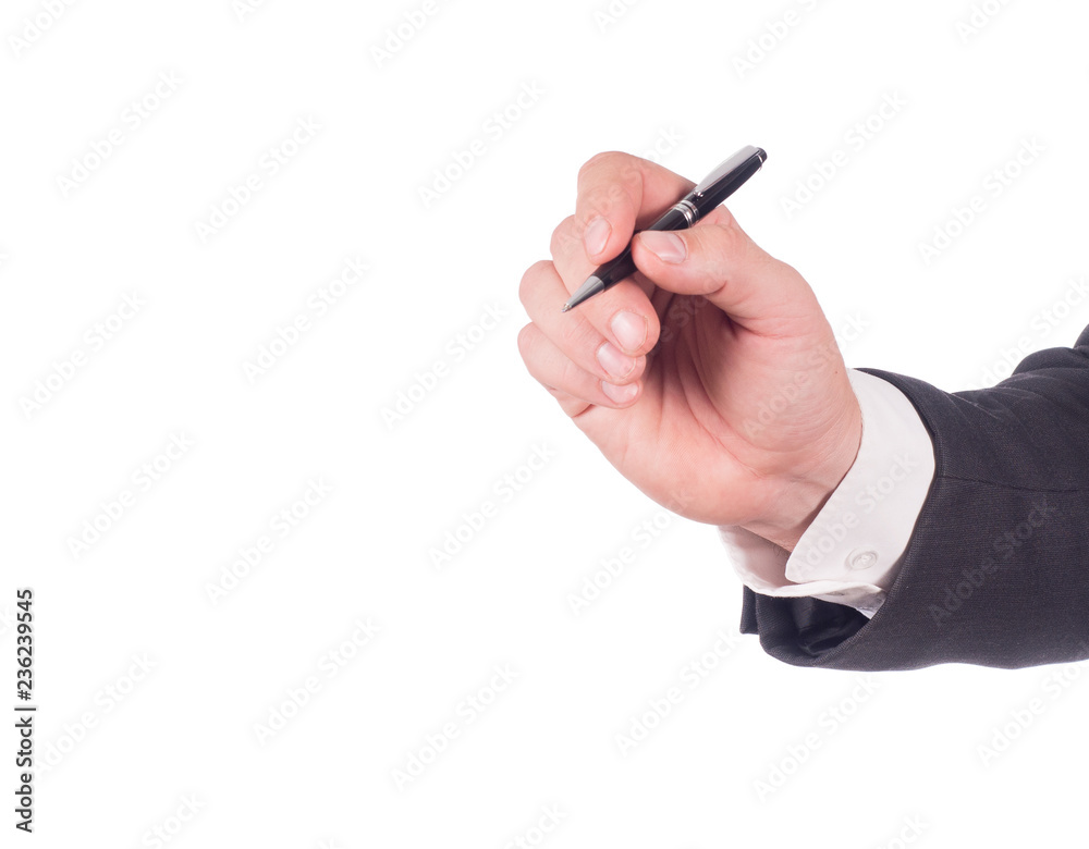 business man write on empty copy space isolated on white in studio. business man write on empty copy space isolated on white in studio.