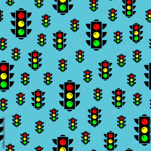 Traffic light seamless pattern, simple vector sign