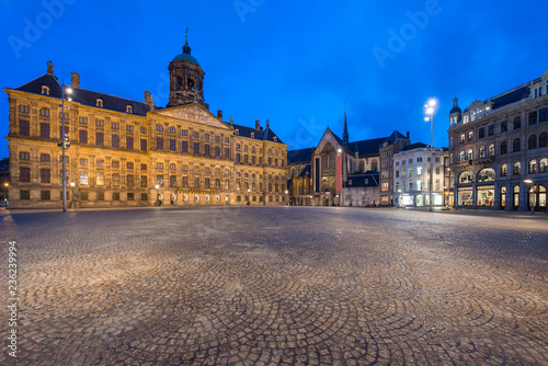 The Royal Palace in Dam square at Amsterdam, Netherlands. Dam square is famous place in Amsterdam.