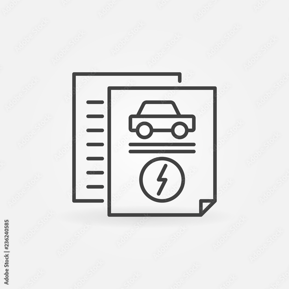 Electric car documents vector outline icon or symbol Electric car documents vector outline icon or symbol