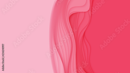 Vector 3D abstract background with paper cut shape. Colorful red carving art. Paper craft Antelope canyon landscape with soft gradient colors. Minimalistic design for business presentations, flyers.