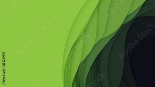 Vector 3D abstract background with paper cut shape. Colorful green carving art. Paper craft Antelope canyon landscape with soft gradient colors. Minimalistic design for business presentations, flyers.