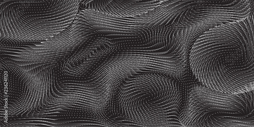 Vector monochrome field visualization of forces. Magnetic or gravitational fluctuations chart. Science backdrop with a matrix of arows with magnitude and direction. Flow representation. Interaction.