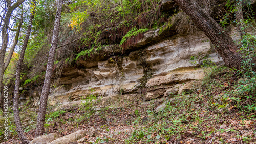 Formation of rock layers on side of hill