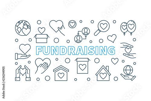 Fundraising vector concept outline horizontal banner or illustration 