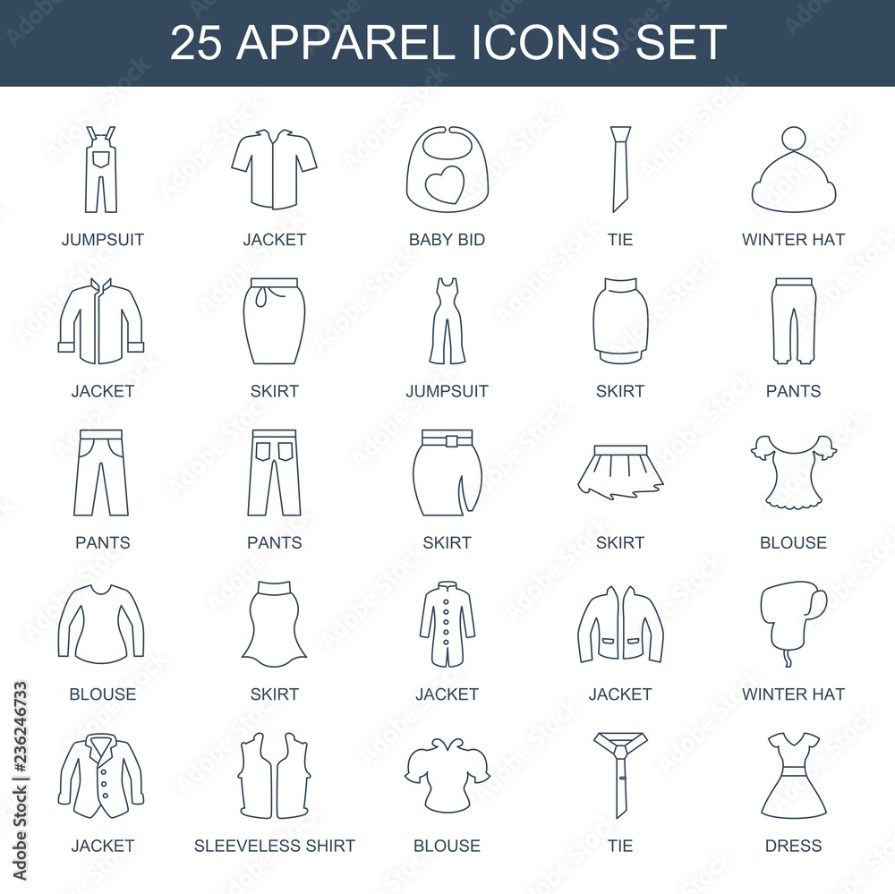 25 Apparel Line Vector Icons