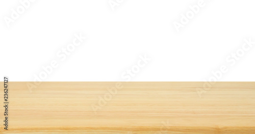 Empty wood table top isolated on white background