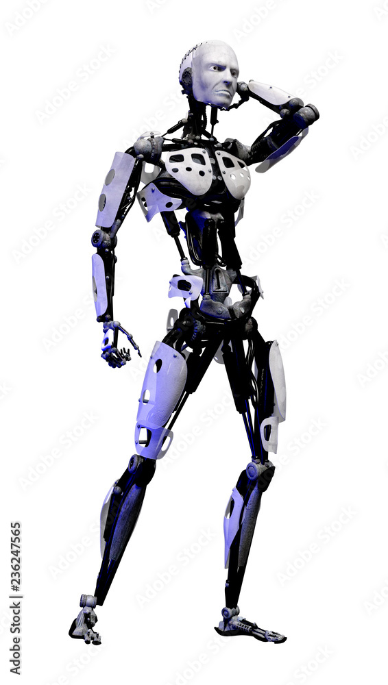 3D Rendering Male Robot on White