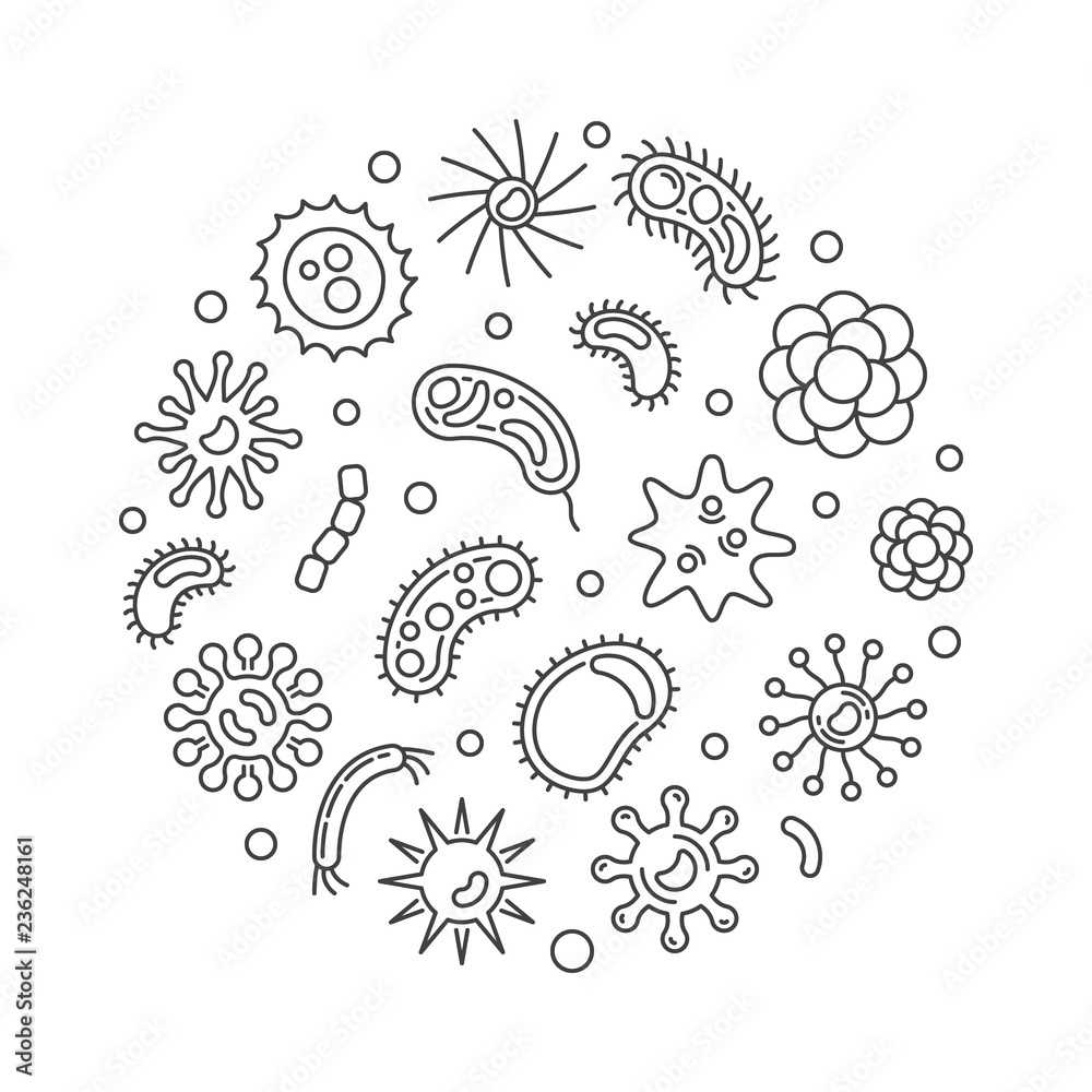 Pathogen and viruses round vector concept minimal illustration in outline style