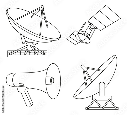 Line art black white 4 telecommunication elements