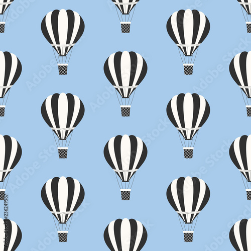 Hot air balloon seamless pattern. Vintage children illustration. Cute print and wallpaper vector design.