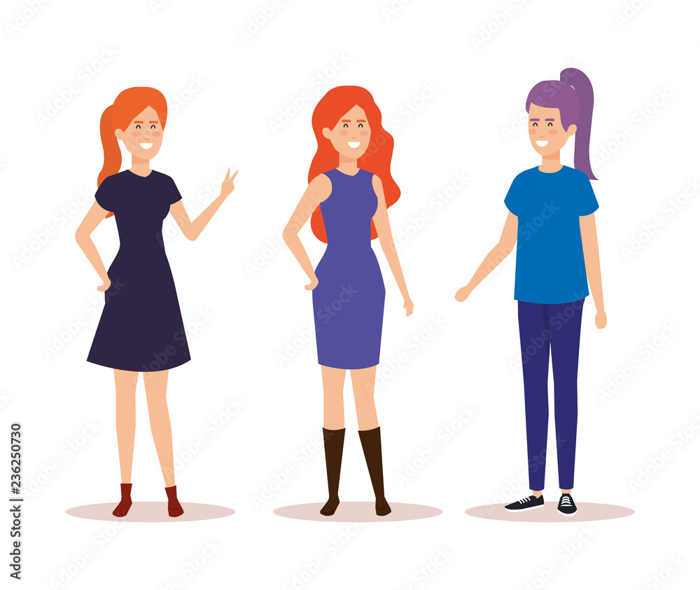 Fototapeta premium group of girls avatars characters