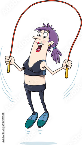 young woman training jump rope sweating