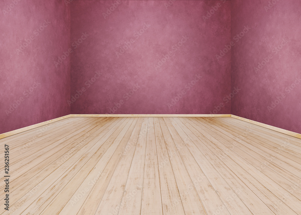Red cement wall with Wooden floor Red cement wall with Wooden floor