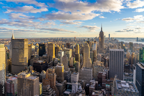 Amazing New York city skyline and skyscraper and blue sky background