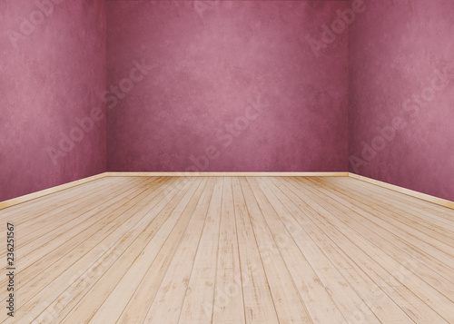 Red cement wall with Wooden floor