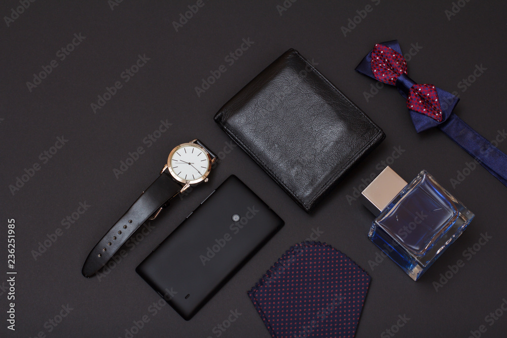 Set of men accessories in business style. Luxury businessman attributes. Set of men accessories in business style. Luxury businessman attributes.