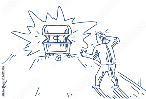 businessman thinking chest buried treasure dollar coin concept growth wealth idea man silhouette sketch doodle horizontal