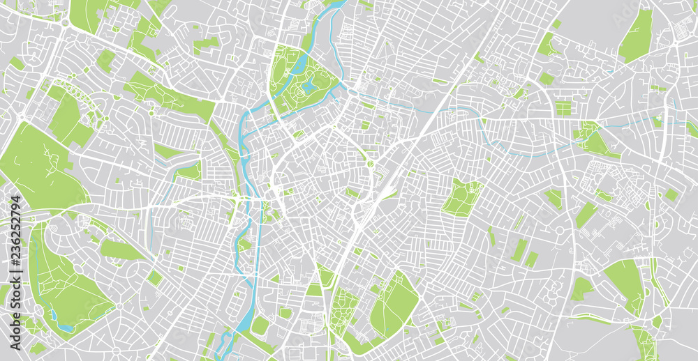 Urban vector city map of Leicester, England