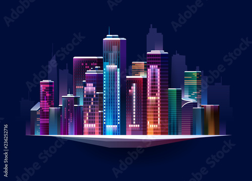 New Year's night city. Vector greeting card 2019.