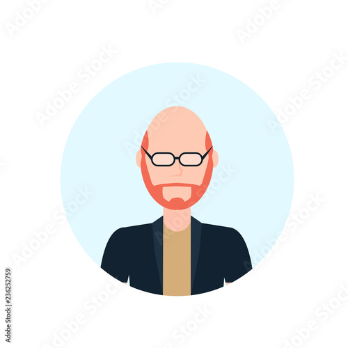 redhead man avatar isolated bald head faceless male cartoon character portrait flat vector illustration