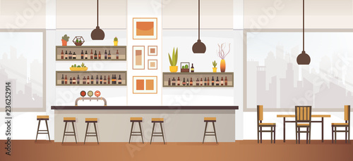 Empty Bar or Pub Interior Flat Vector Illustration