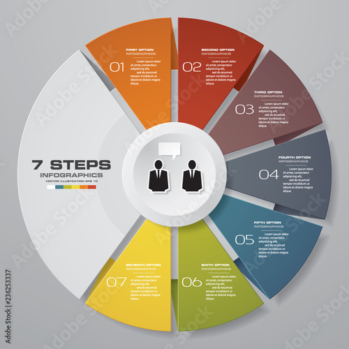 7 steps cycle chart infographics elements. EPS 10.	