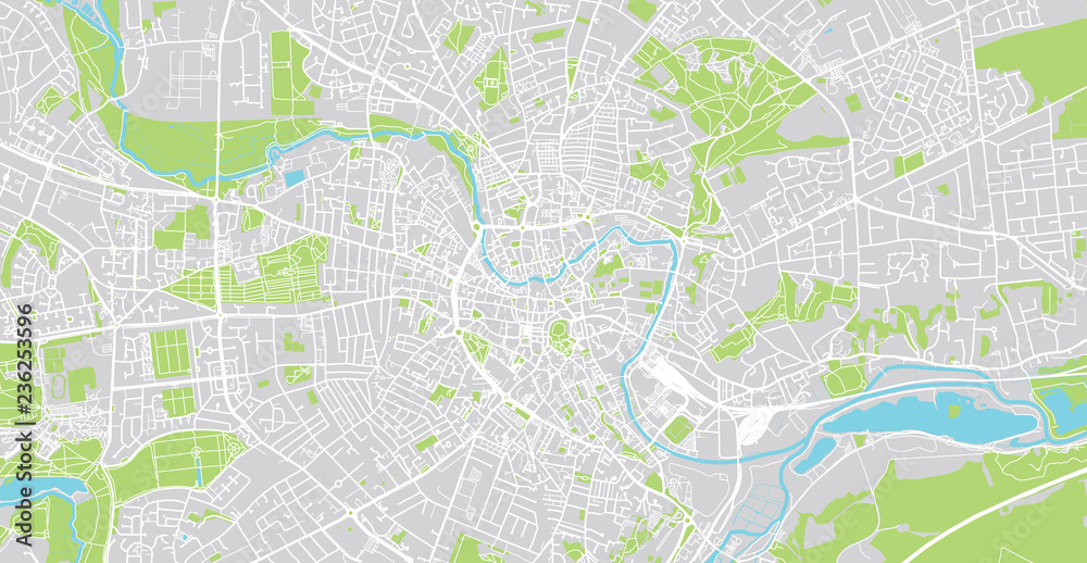 Urban vector city map of Norwich, England