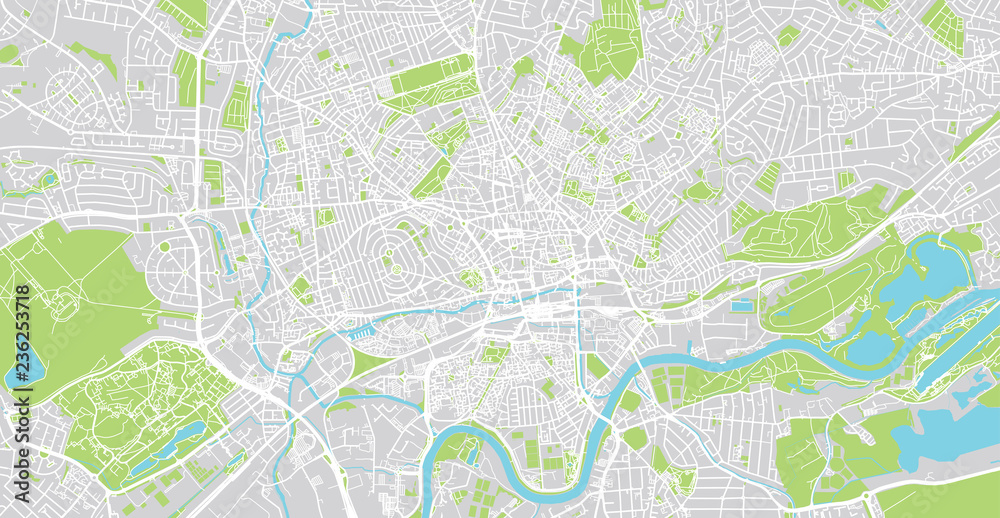 Urban vector city map of Nottingham, England