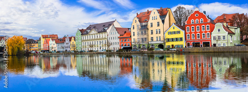 Travel in Germany. Best of Bavaria- beautiful Landshut town in Isar river. Traditional colorfu houses photo