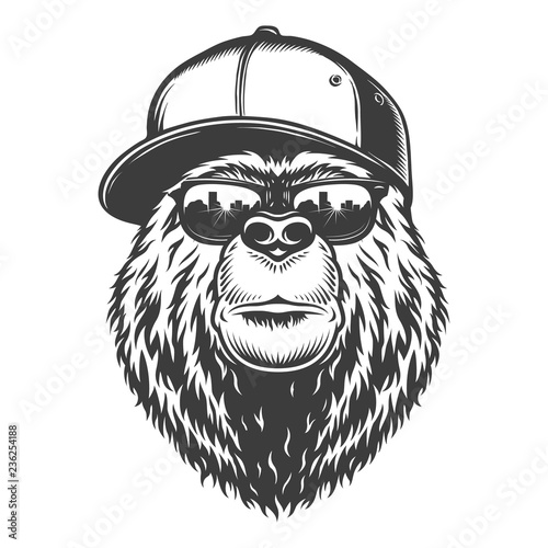 Vintage monochrome stylish bear head
