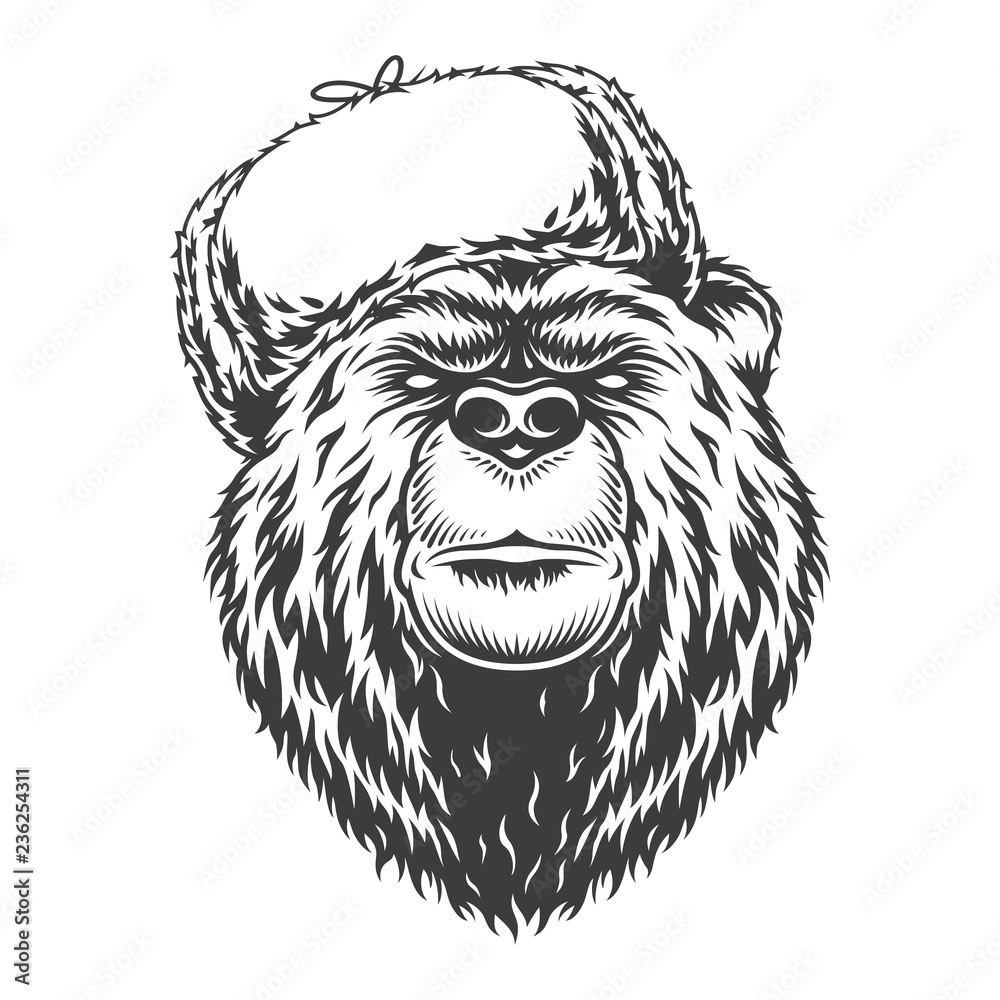 Vintage monochrome serious russian bear