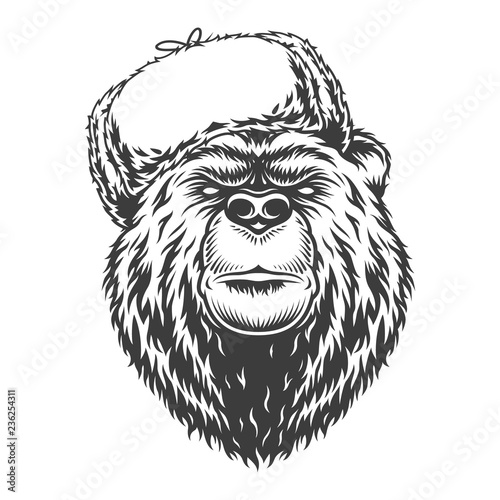 Vintage monochrome serious russian bear