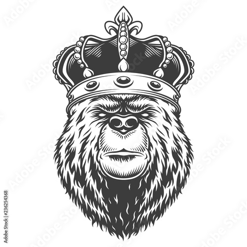 Vintage bear head in royal crown