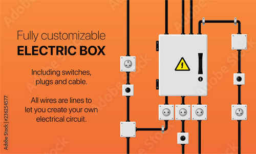 Fully customisable electrical panel box with switch, plug and wire