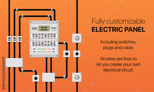 Fully customisable electrical panel box with switch, plug and wire