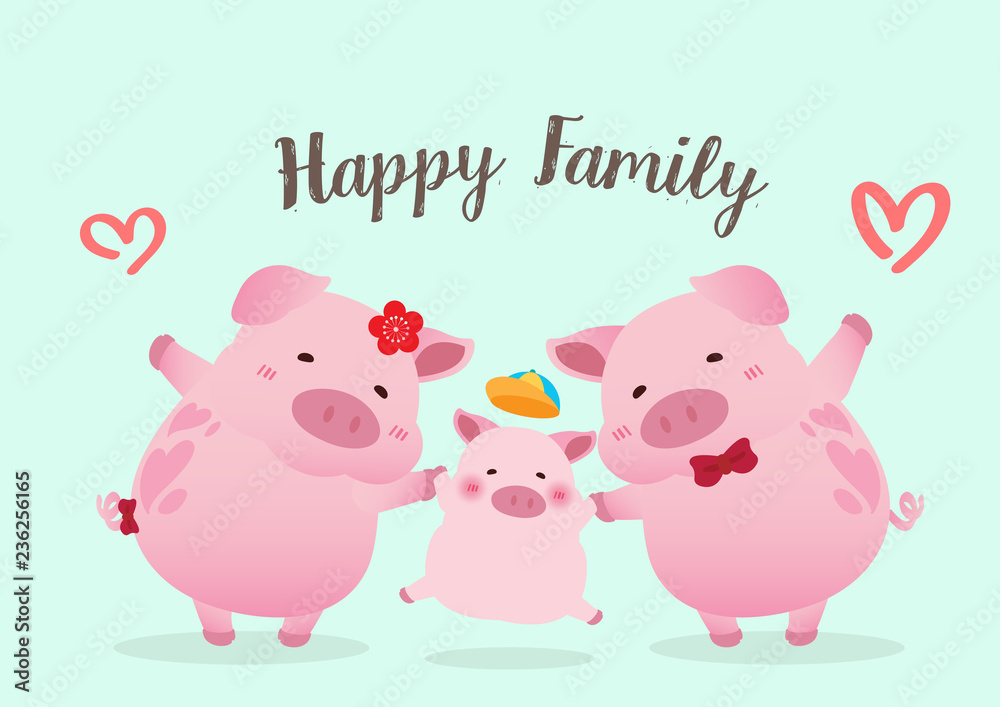 Happy Pigs Family character vector design Happy Pigs Family character vector design