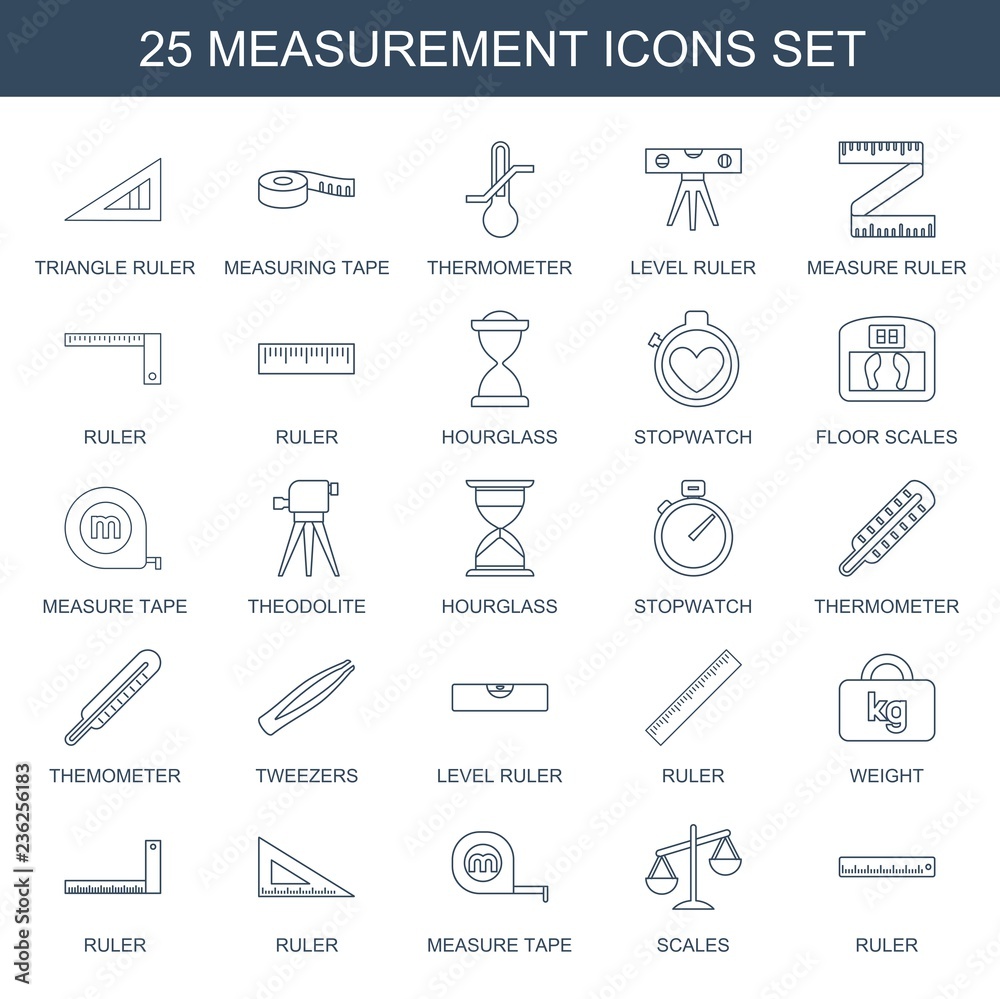 measurement icons. Set of 25 line measurement icons included triangle ruler, measuring tape, thermometer on white background. Editable measurement icons for web, mobile and infographics. measurement icons. Set of 25 line measurement icons included triangle ruler, measuring tape, thermometer on white background. Editable measurement icons for web, mobile and infographics.