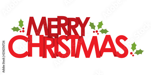 MERRY CHRISTMAS banner with holly motifs