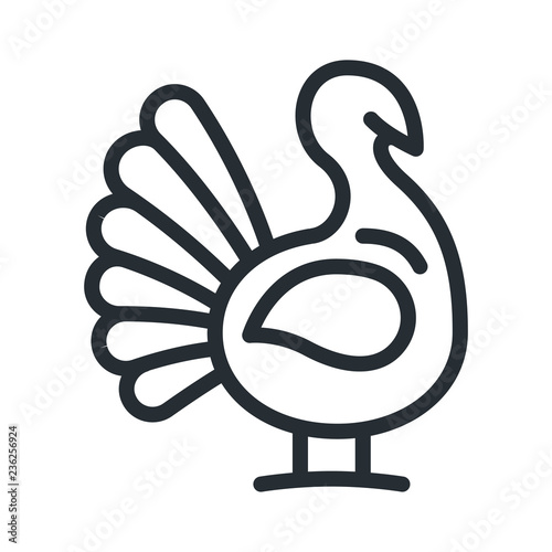 Turkey Bird Thanksgiving Farm Flat Line Stroke Icon Pictogram