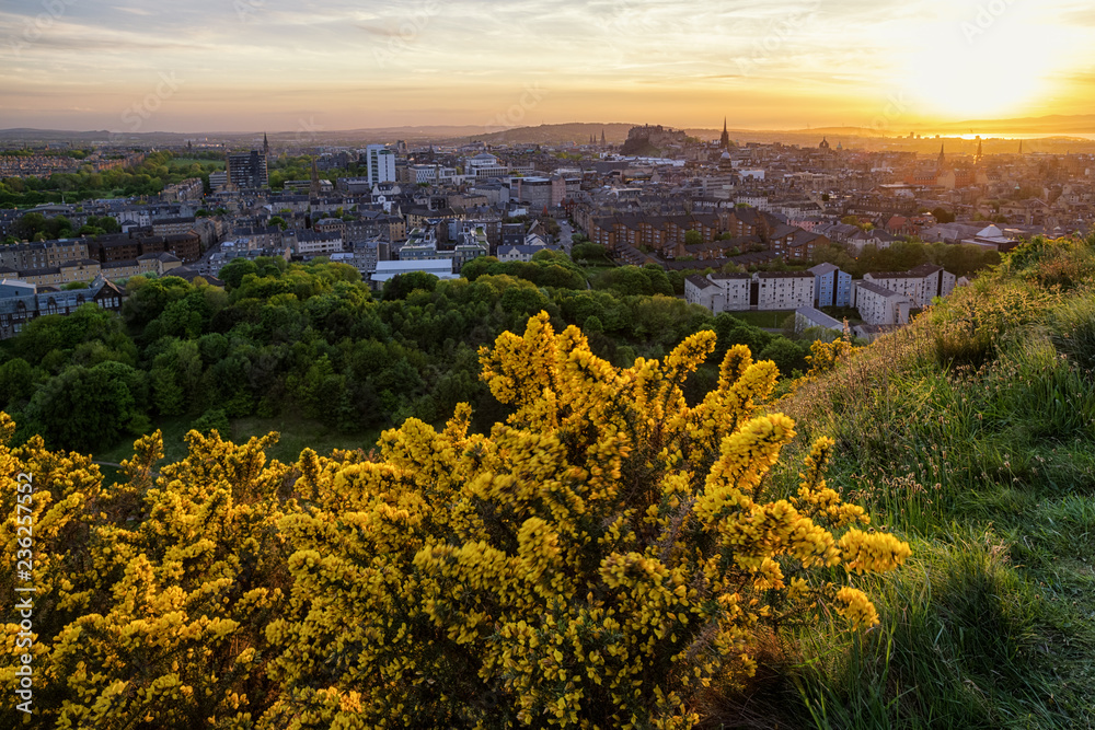 Evening view from hill over Edinburgh, Scotland