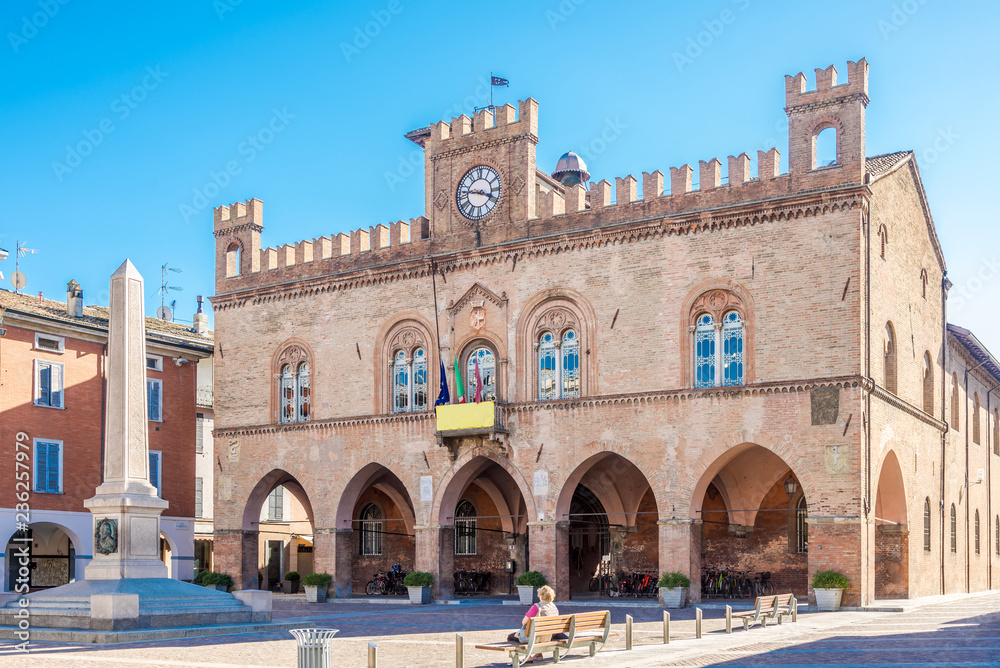 View at the Town hall and Garibaldi obelisk in Fidenza - Italy
