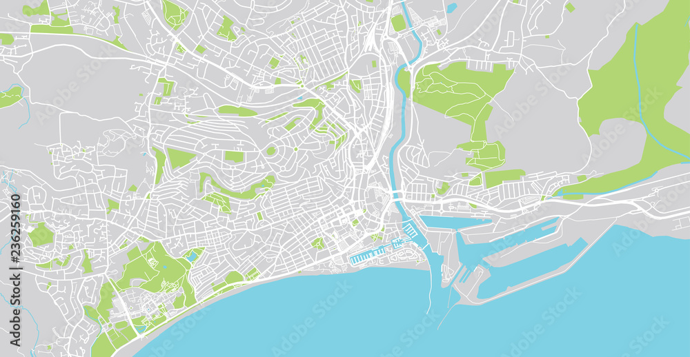 Urban vector city map of Swansea, Wales