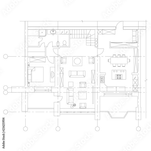 Standard furniture symbols on floor house plans