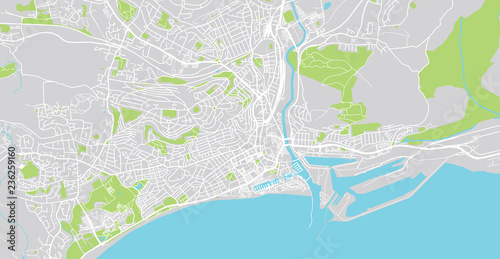 Urban vector city map of Swansea, Wales