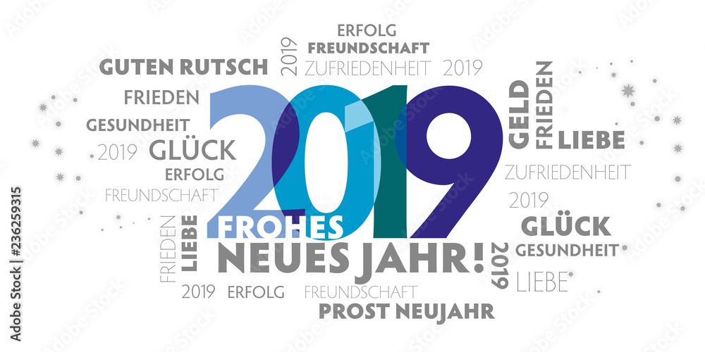 Vetor de Neujahrsgruß 2019 mit verschiedenen Grußformeln und Wünschen
